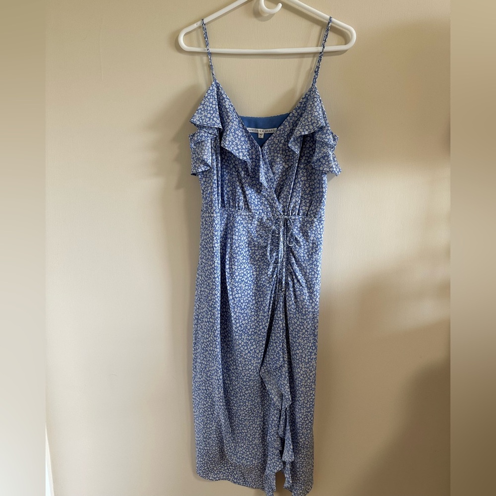 Veronica Beard Ruched Midi Dress Floral Blue/White